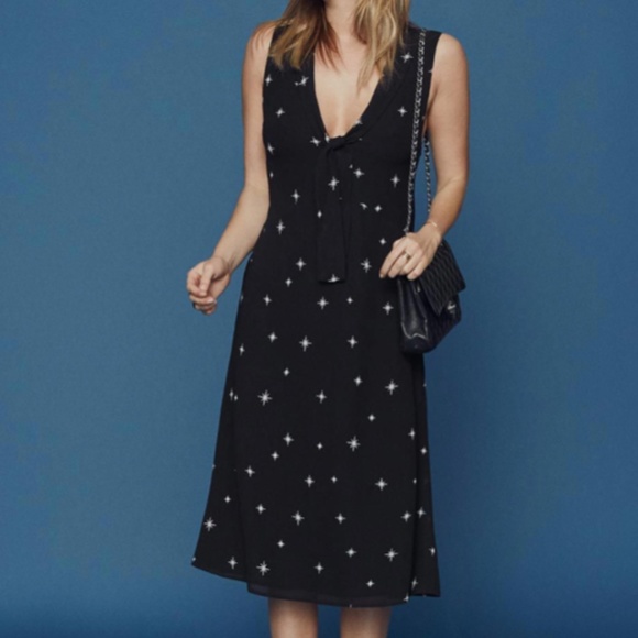 NWT Reformation Ashton Constellation black and white crepe midi dress Sz 8 - Picture 3 of 11